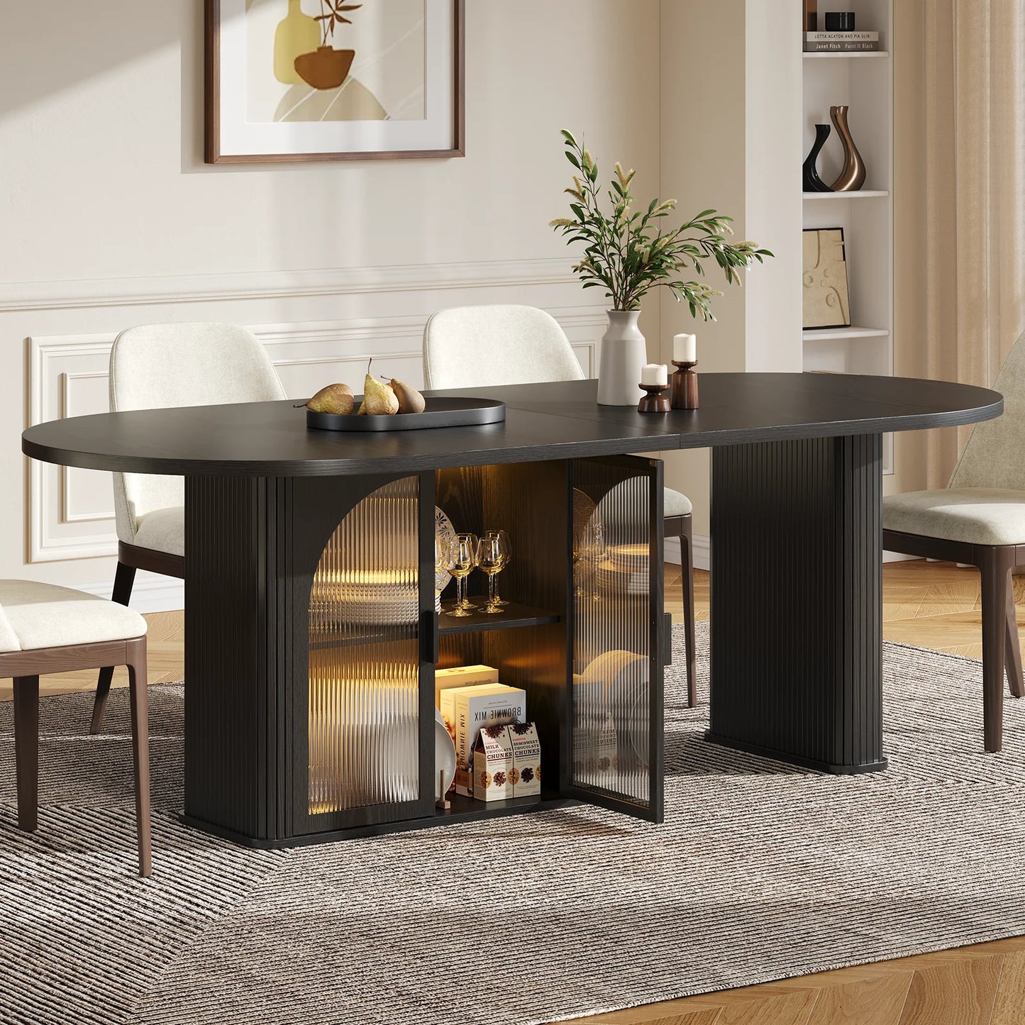 70" Walnut Oval Dining Table with Storage