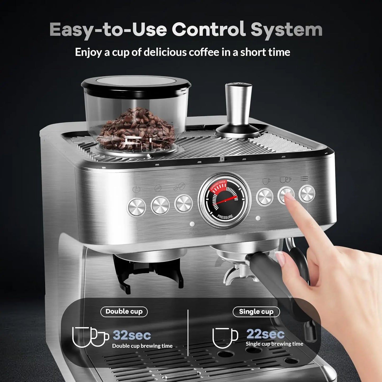 Semi-Automatic Espresso Machine with Grinder and Milk Frother