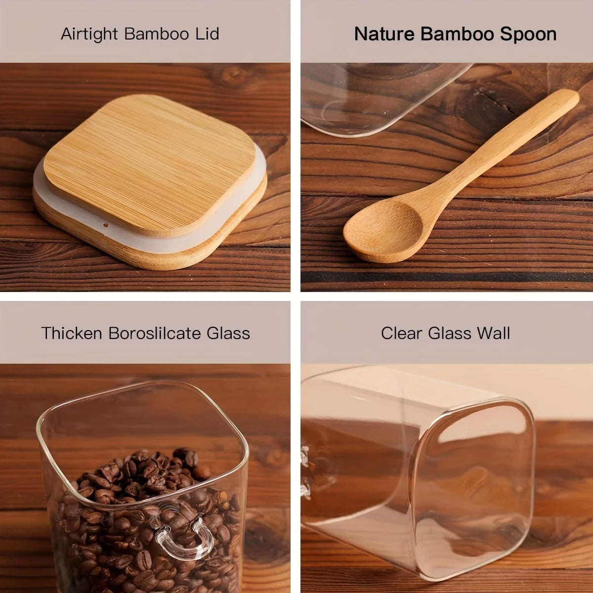 4-Piece Glass Storage Jar Set with Bamboo Airtight Lids