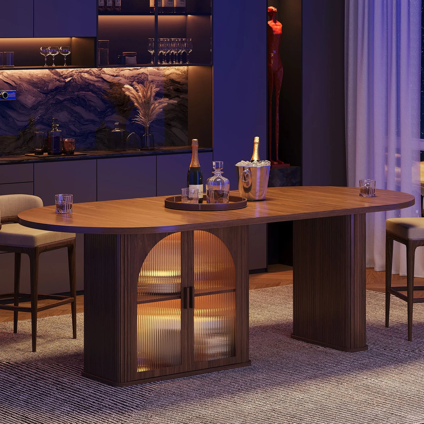 70" Walnut Oval Dining Table with Storage