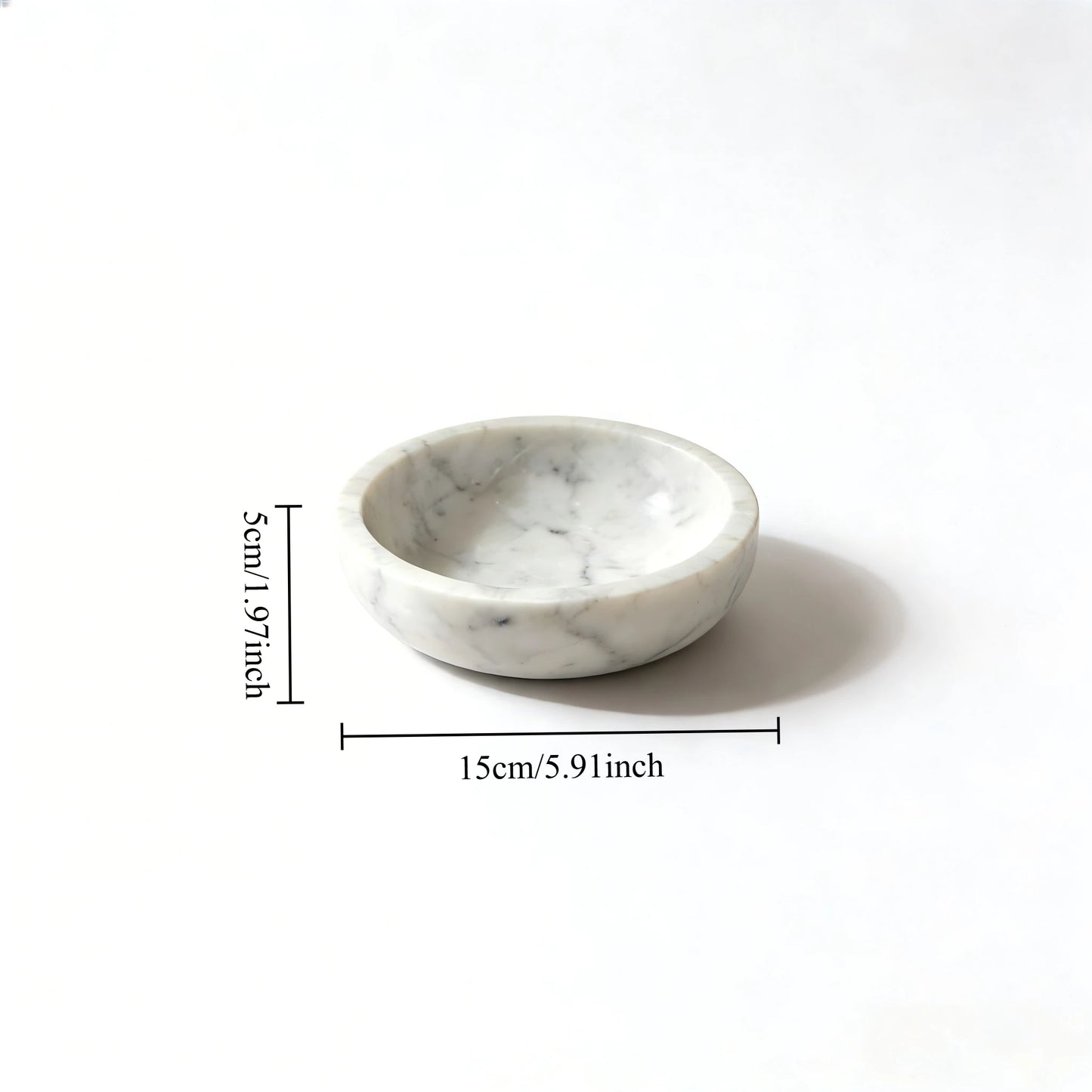 20cm Natural Carrara White Marble Decorative Bowl, Stone Round Bowl for Home Decor, Barthroom, Jewelry Tray, Soap Organization