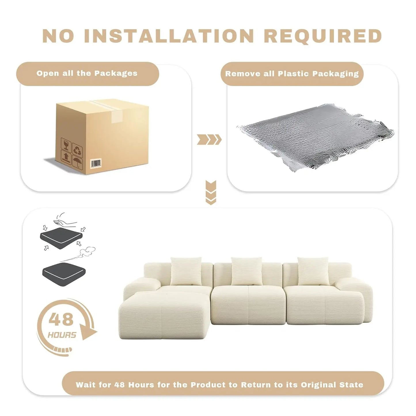 107" L-Shaped Modular Sofa with Ottoman