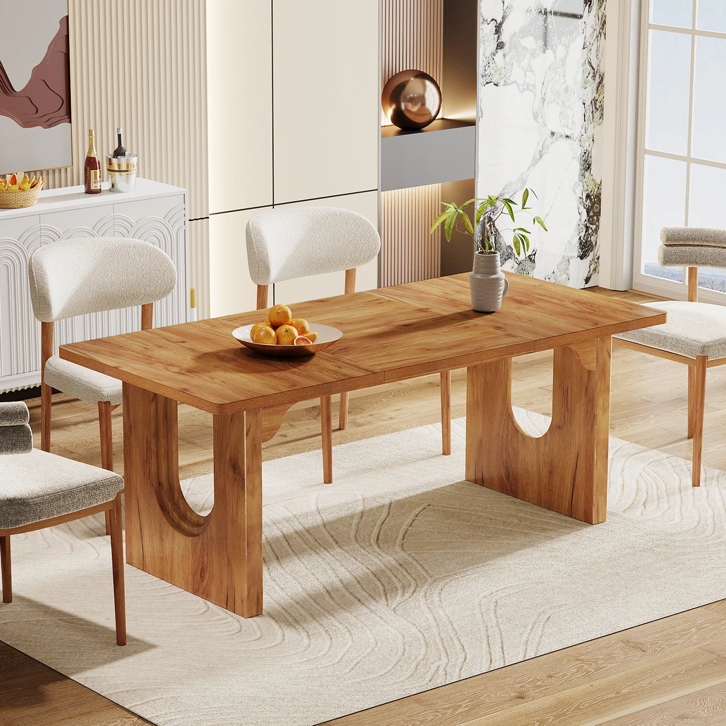 Modern Wood Pedestal Dining Table – 71" Table for 6–8 People