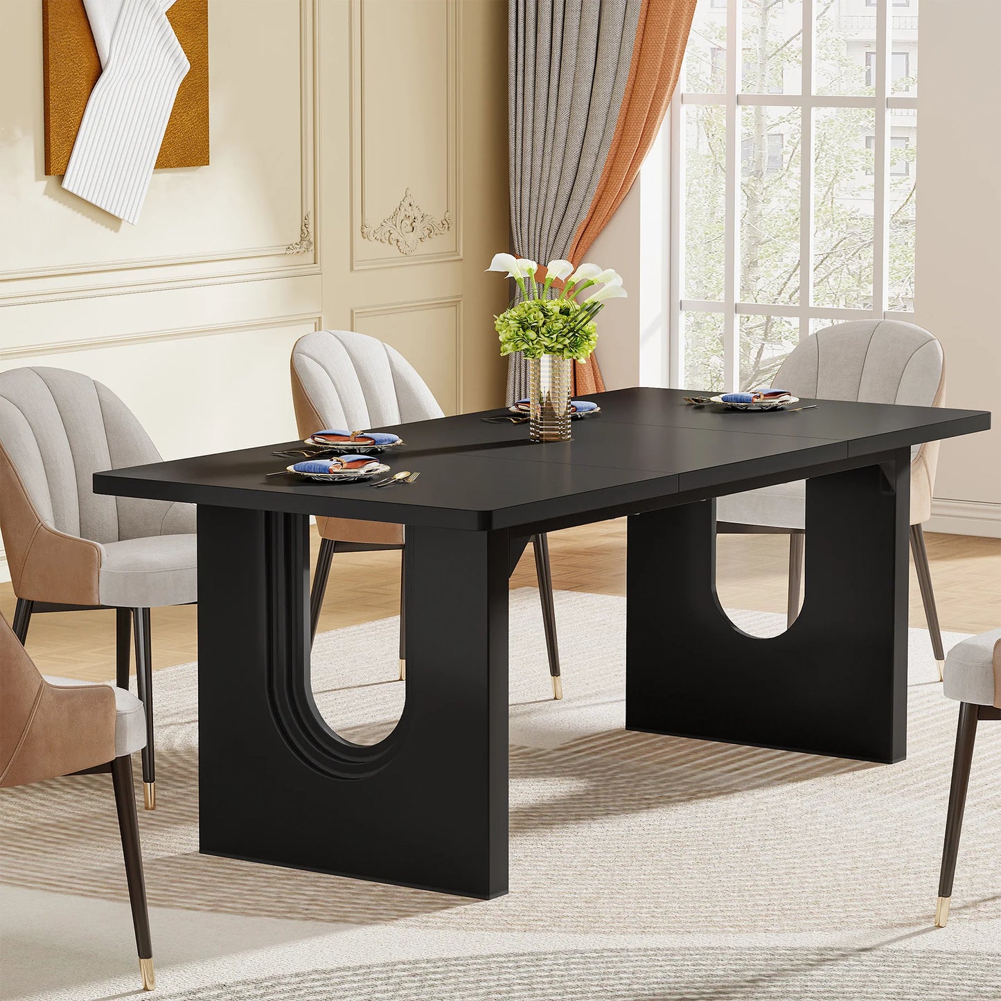 Modern Wood Pedestal Dining Table – 71" Table for 6–8 People